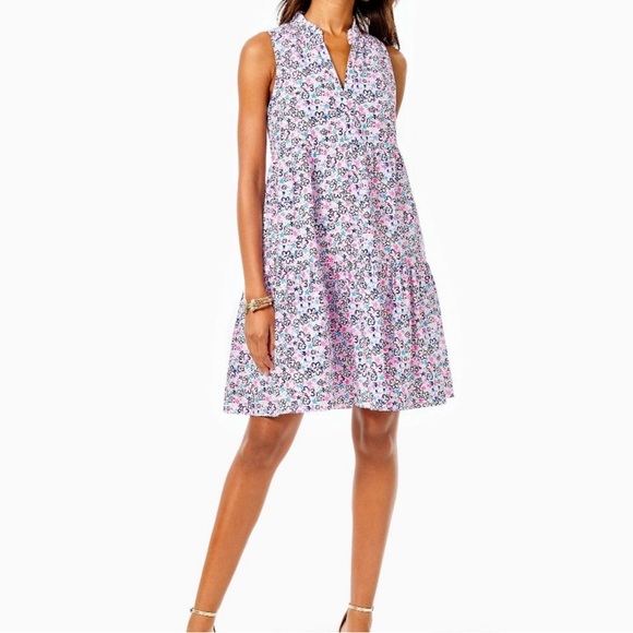 Lilly Pulitzer Womens Novella Tiered Dress Multi Fun Sun Repeat Ditsy Pockets M - Picture 2 of 6